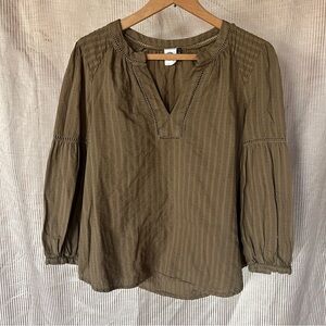Anthropologie Olive Peasant Long Sleeve Blouse